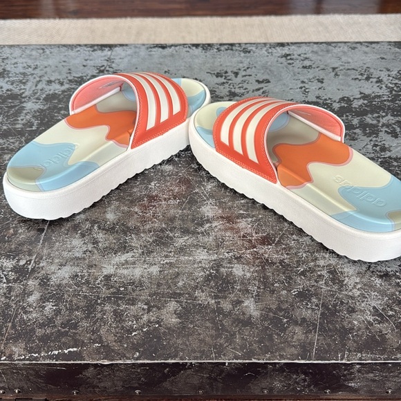 Unisex Adidas Orange/White/Blue Adilette Platform Slide Sandal Size 9 (M) 11 (W) - Picture 5 of 7